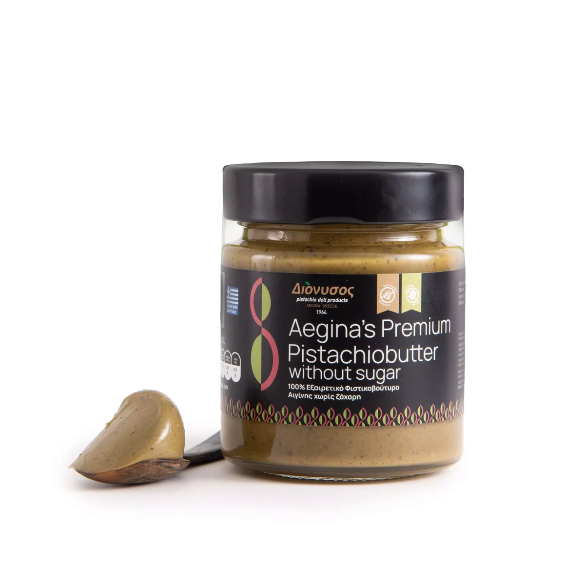 FISTIKOVNOSUGAR200G1.webp Διονυσος Φυστικοβούτυρο Αιγίνης Χωρίς Ζάχαρη – 100% Φυσικό, Premium & Κρεμώδες - Image 1
