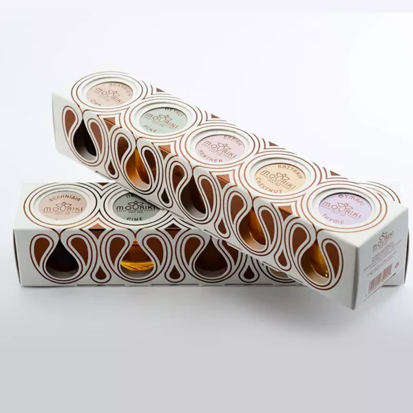 Premium MOURIKI Κασετίνα Δώρου 5x – Ελληνικά Μέλια Βελανιδιάς, Πεύκου, Θυμαριού, Καστανιάς, Ερείκης